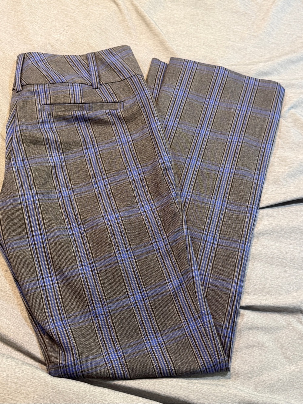 New York & Company grey and Blue Trousers with Blue Windowpane Stripes